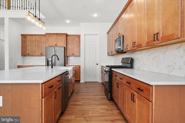 Interior, Kitchen, Pendant Lights, Recessed Lighting, Wood Texture Flooring