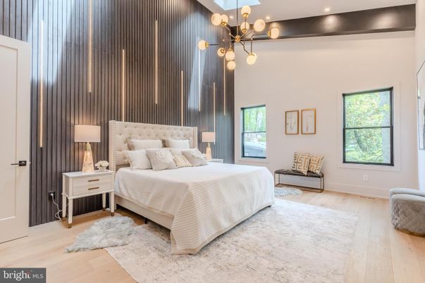 Bedroom, Interior, Pendant Lights, Recessed Lighting, Wood Texture Flooring