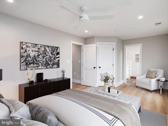Bedroom, Interior, Recessed Lighting, Wood Texture Flooring