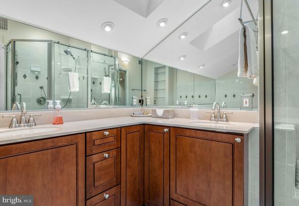 Bathroom, Dual Sink Vanities, Glass Shower, Interior, Recessed Lighting