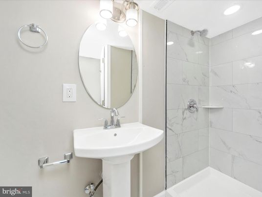 Bathroom, Interior, Marble Walls, Recessed Lighting