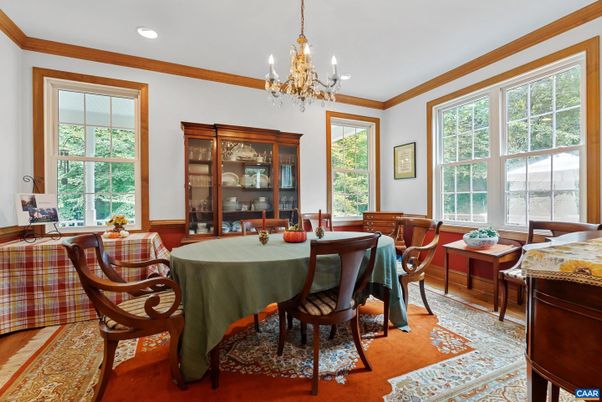 Chandelier, Dining room, Interior, Recessed Lighting, Wood Texture Flooring