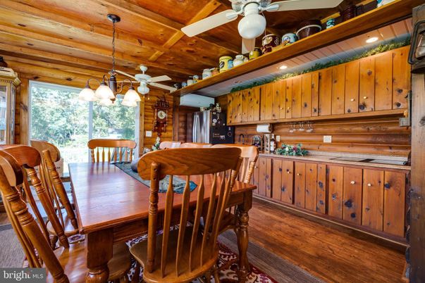 Dining room, Interior, Pendant Lights, Wooden Ceilings, Wood Texture Flooring, Wooden Walls