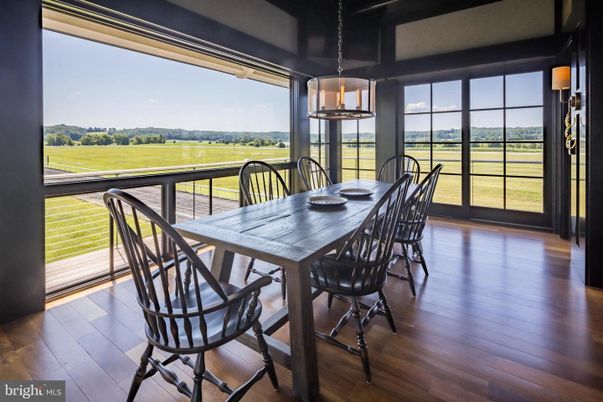 Dining room, Interior, Pendant Lights, Water, Wood Texture Flooring