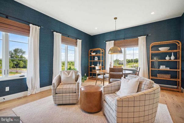 Dining room, Interior, Living room, Pendant Lights, Recessed Lighting, Wood Texture Flooring