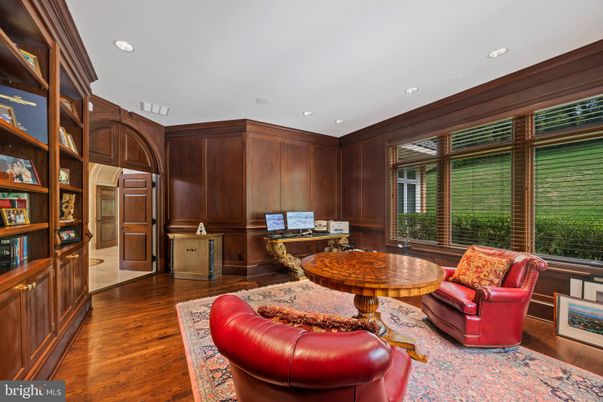 Home Office, Interior, Recessed Lighting, Wood Texture Flooring, Wooden Walls