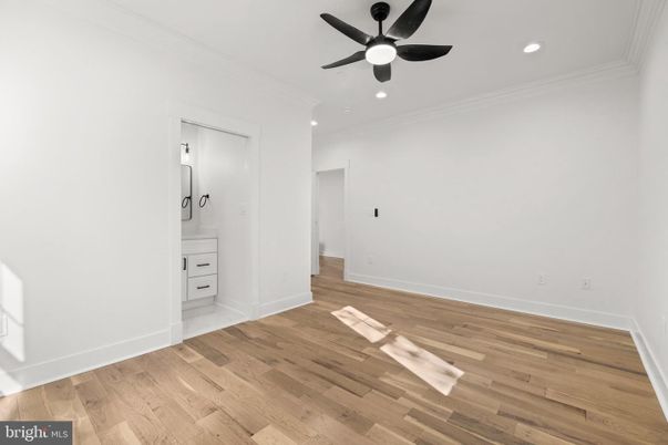 Bathroom, Empty room, Interior, Recessed Lighting, Wood Texture Flooring