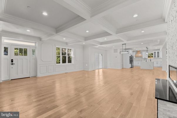 Empty room, Interior, Kitchen, Pendant Lights, Recessed Lighting, Wood Texture Flooring