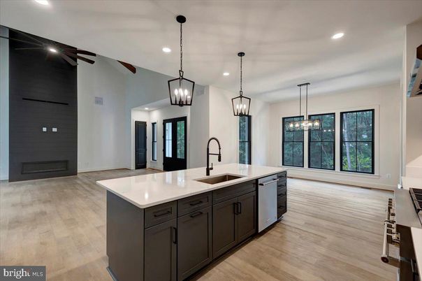 Interior, Kitchen, Pendant Lights, Recessed Lighting, Wood Texture Flooring