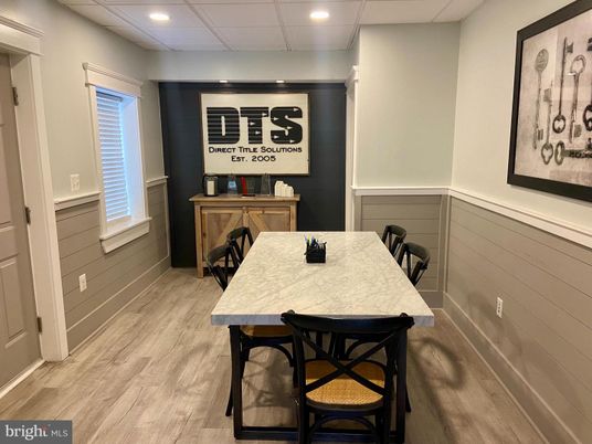 Dining room, Interior, Recessed Lighting, Wood Texture Flooring