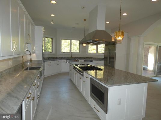 Interior, Kitchen, Marble, Pendant Lights, Recessed Lighting, Stainless Steel Appliances