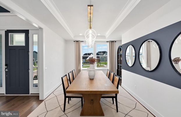 Dining room, Interior, Pendant Lights, Wood Texture Flooring