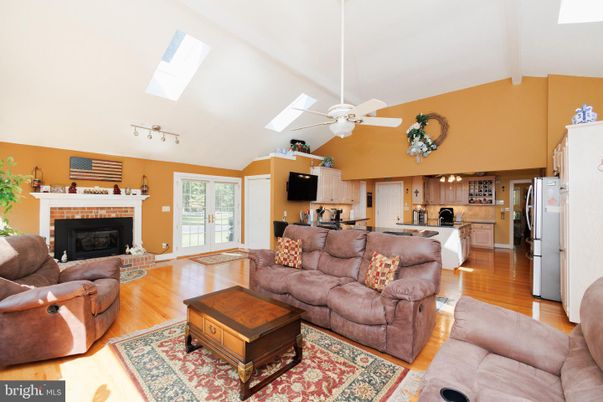 Fireplace, Interior, Kitchen, Living room, Wood Texture Flooring