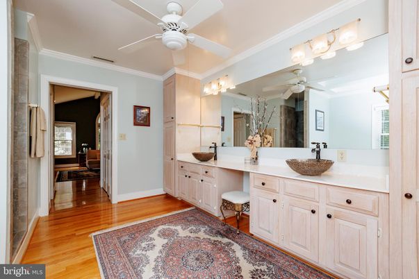Bathroom, Dual Sink Vanities, Interior, Wood Texture Flooring