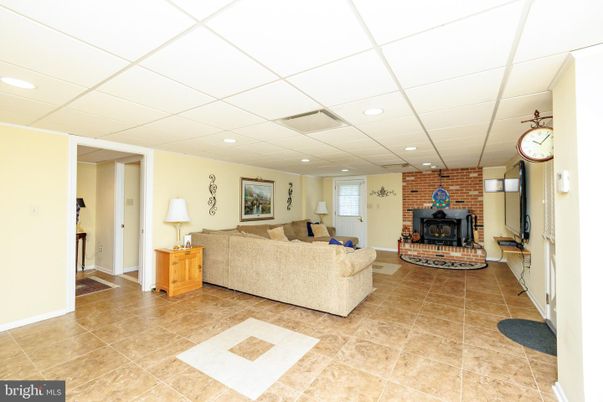 Fireplace, Interior, Living room, Recessed Lighting, Stone Walls