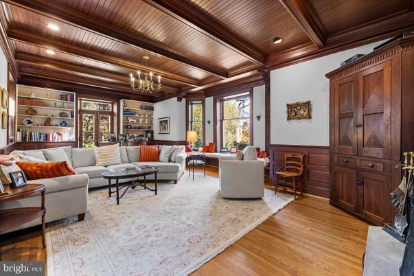 Chandelier, Interior, Living room, Recessed Lighting, Wooden Beams, Wooden Ceilings, Wood Texture Flooring