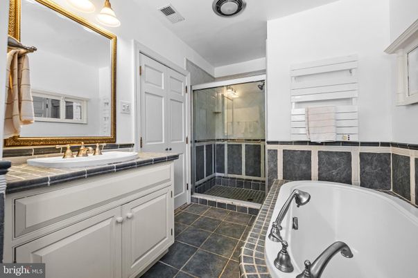 Bathroom, Dual Sink Vanities, Glass Shower, Interior, Tile Countertops