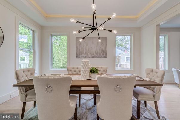 Dining room, Interior, Pendant Lights, Wood Texture Flooring