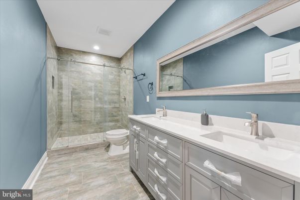 Bathroom, Dual Sink Vanities, Glass Shower, Interior, Recessed Lighting