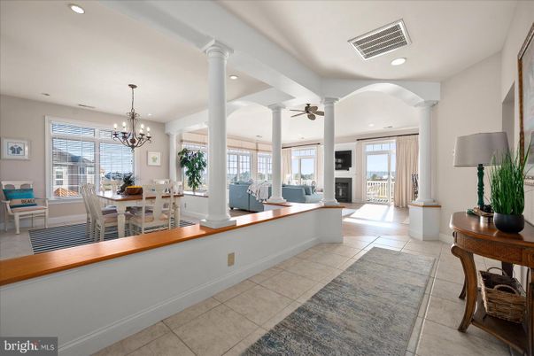 Chandelier, Dining room, Fireplace, Interior, Living room, Recessed Lighting