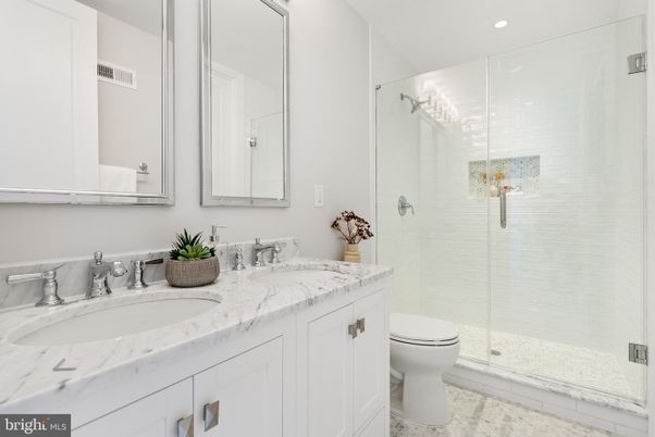 Bathroom, Dual Sink Vanities, Glass Shower, Interior, Recessed Lighting