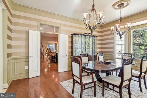 Chandelier, Dining room, Interior, Wood Texture Flooring