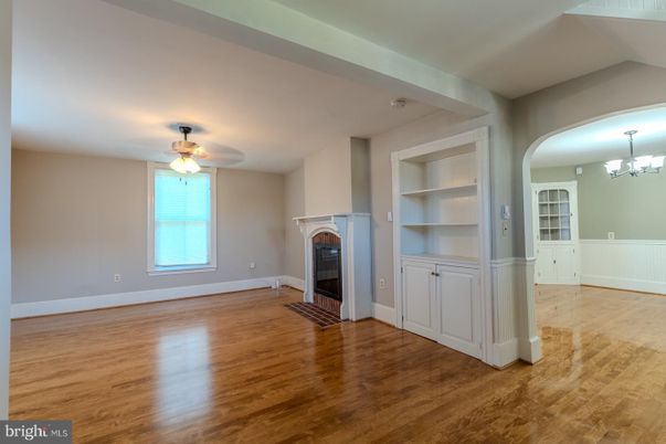 Chandelier, Empty room, Fireplace, Interior, Wood Texture Flooring