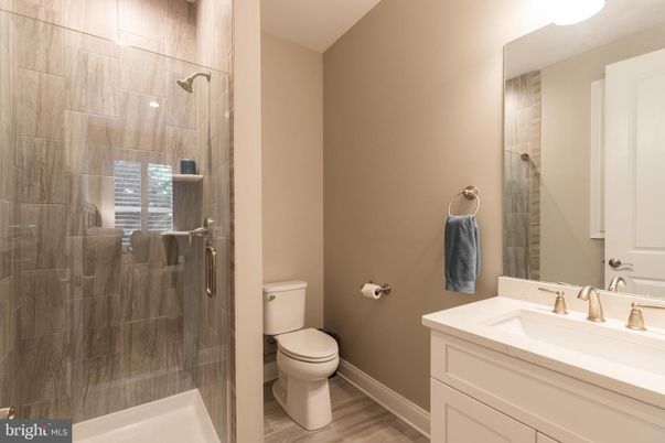 Bathroom, Glass Shower, Interior, Wood Texture Flooring