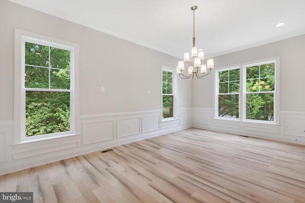 Chandelier, Empty room, Interior, Recessed Lighting, Wood Texture Flooring