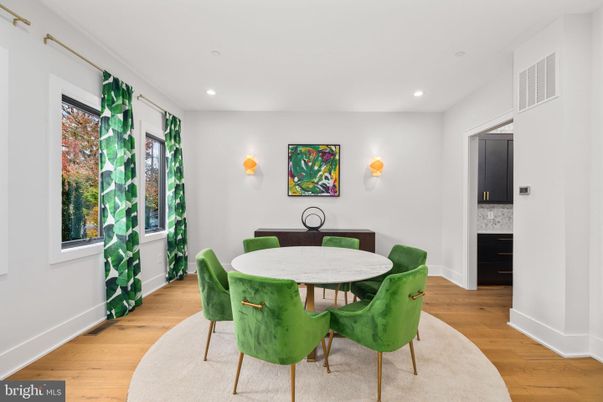 Dining room, Interior, Recessed Lighting, Wood Texture Flooring