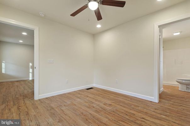 Bathroom, Empty room, Interior, Recessed Lighting, Wood Texture Flooring