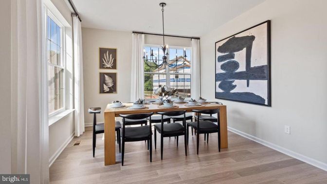 Chandelier, Dining room, Interior, Pendant Lights, Wood Texture Flooring