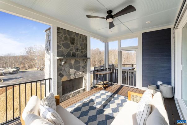 Fireplace, Interior, Stone Walls, Sun Room, Wood Texture Flooring