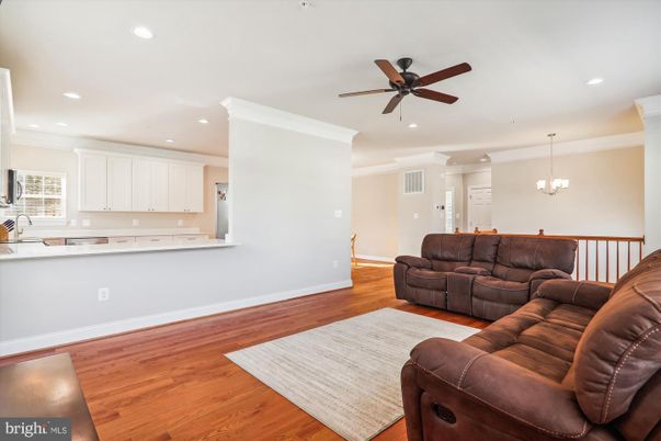Chandelier, Interior, Kitchen, Living room, Recessed Lighting, Wood Texture Flooring