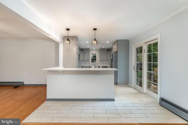 Interior, Kitchen, Pendant Lights, Recessed Lighting, Wood Texture Flooring