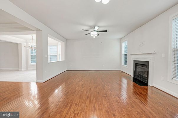 Chandelier, Empty room, Fireplace, Interior, Wood Texture Flooring