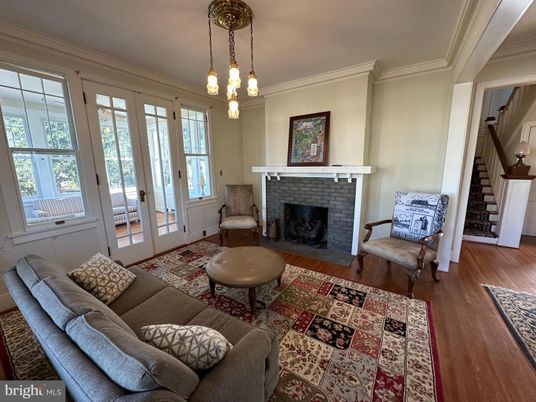 Fireplace, Interior, Living room, Pendant Lights, Wood Texture Flooring