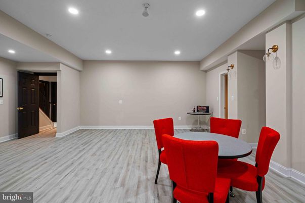 Dining room, Interior, Recessed Lighting, Wood Texture Flooring