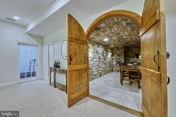 Dining room, Interior, Recessed Lighting, Stone Walls