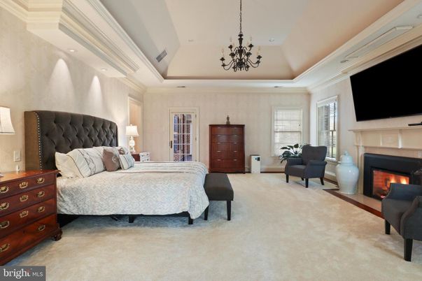 Bedroom, Chandelier, Fireplace, Interior, Recessed Lighting