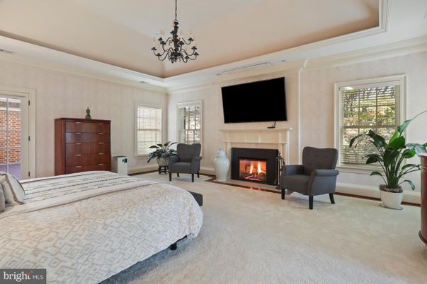 Bedroom, Chandelier, Fireplace, Interior