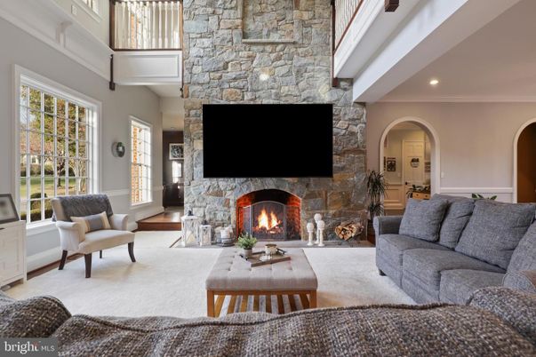 Fireplace, Interior, Living room, Recessed Lighting, Stone Walls