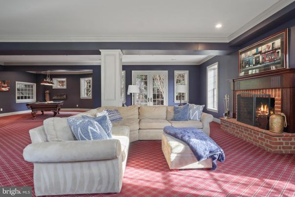 Billiard Table, Fireplace, Game Room, Interior, Living room, Pendant Lights, Recessed Lighting