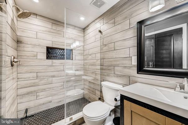 Bathroom, Glass Shower, Interior, Recessed Lighting, Wooden Walls