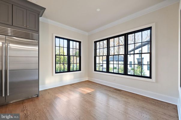 Empty room, Interior, Kitchen, Stainless Steel Appliances, Wood Texture Flooring