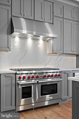 Interior, Kitchen, Marble Walls, Stainless Steel Appliances, Wood Texture Flooring