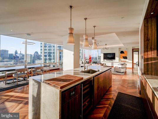 Dining room, Fireplace, Interior, Kitchen, Living room, Pendant Lights, Recessed Lighting, Wood Texture Flooring