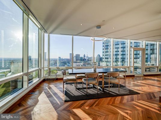 Dining room, Interior, Pendant Lights, Recessed Lighting, Water, Wood Texture Flooring