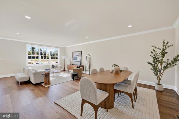 Dining room, Interior, Living room, Recessed Lighting, Wood Texture Flooring