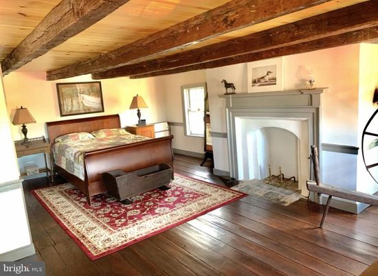 Bedroom, Fireplace, Interior, Wooden Beams, Wooden Ceilings, Wood Texture Flooring